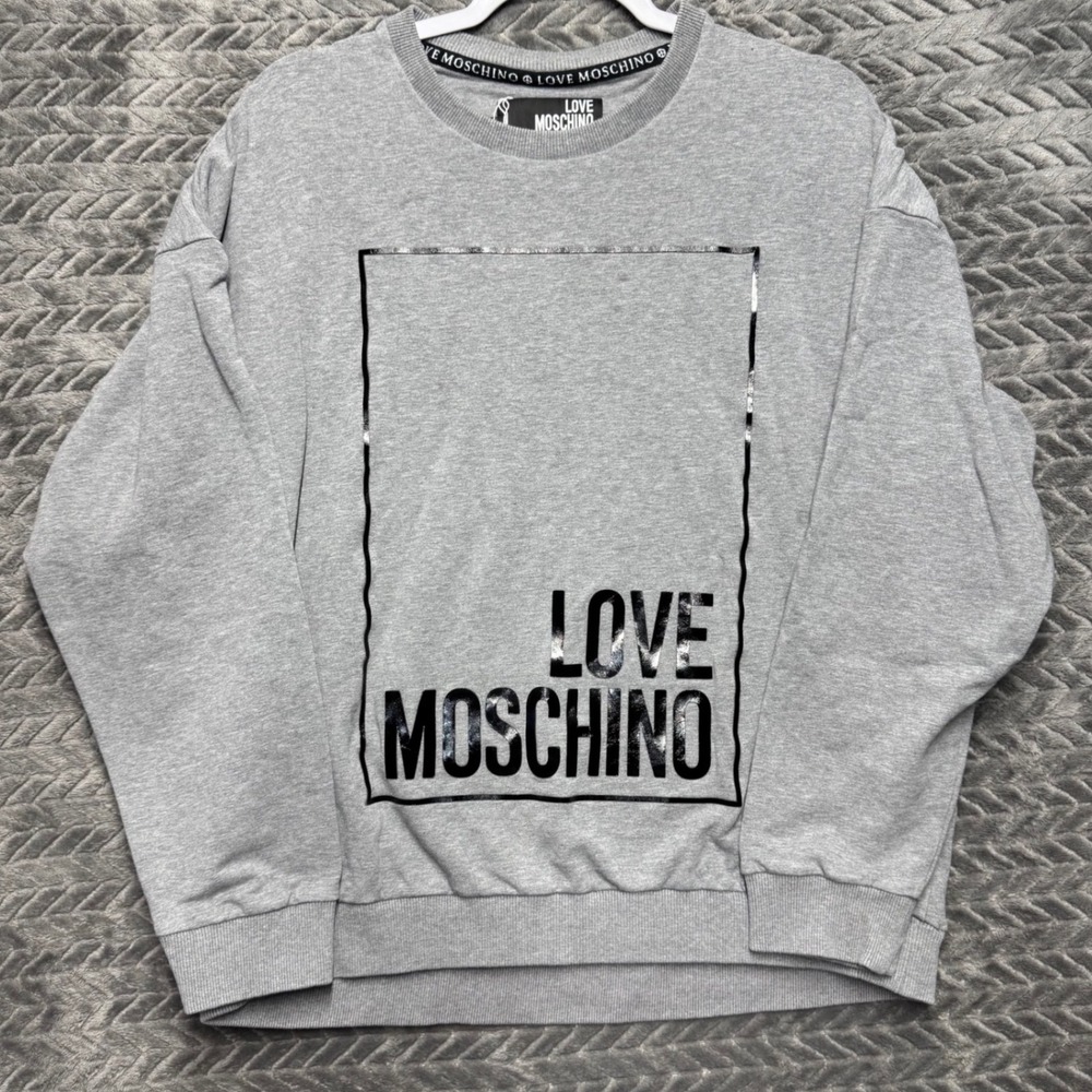 Love Moschino Sweatshirt Medium Gray Excellent Logo Graphic CZ1270299 (2041)